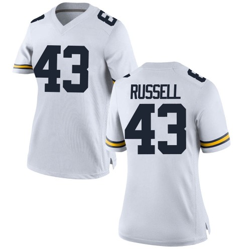 Andrew Russell Michigan Wolverines Women's NCAA #43 White Game Brand Jordan College Stitched Football Jersey BYT4554IG
